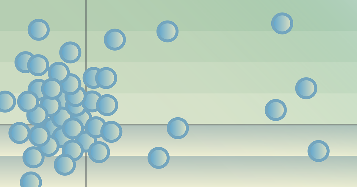 Abstract visualization of clustered and spread-out points on a grid, representing portfolio concentration compared with diversified exposure.