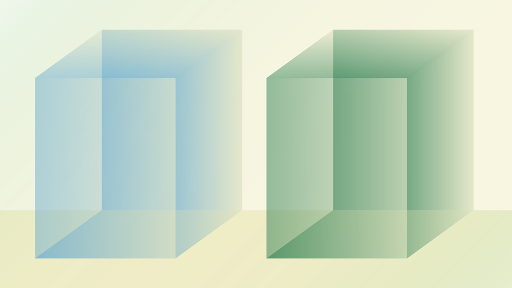 Abstract graphic showing two translucent geometric shapes side by side, representing the two complementary components of stochastic portfolio theory working together in a balanced framework.