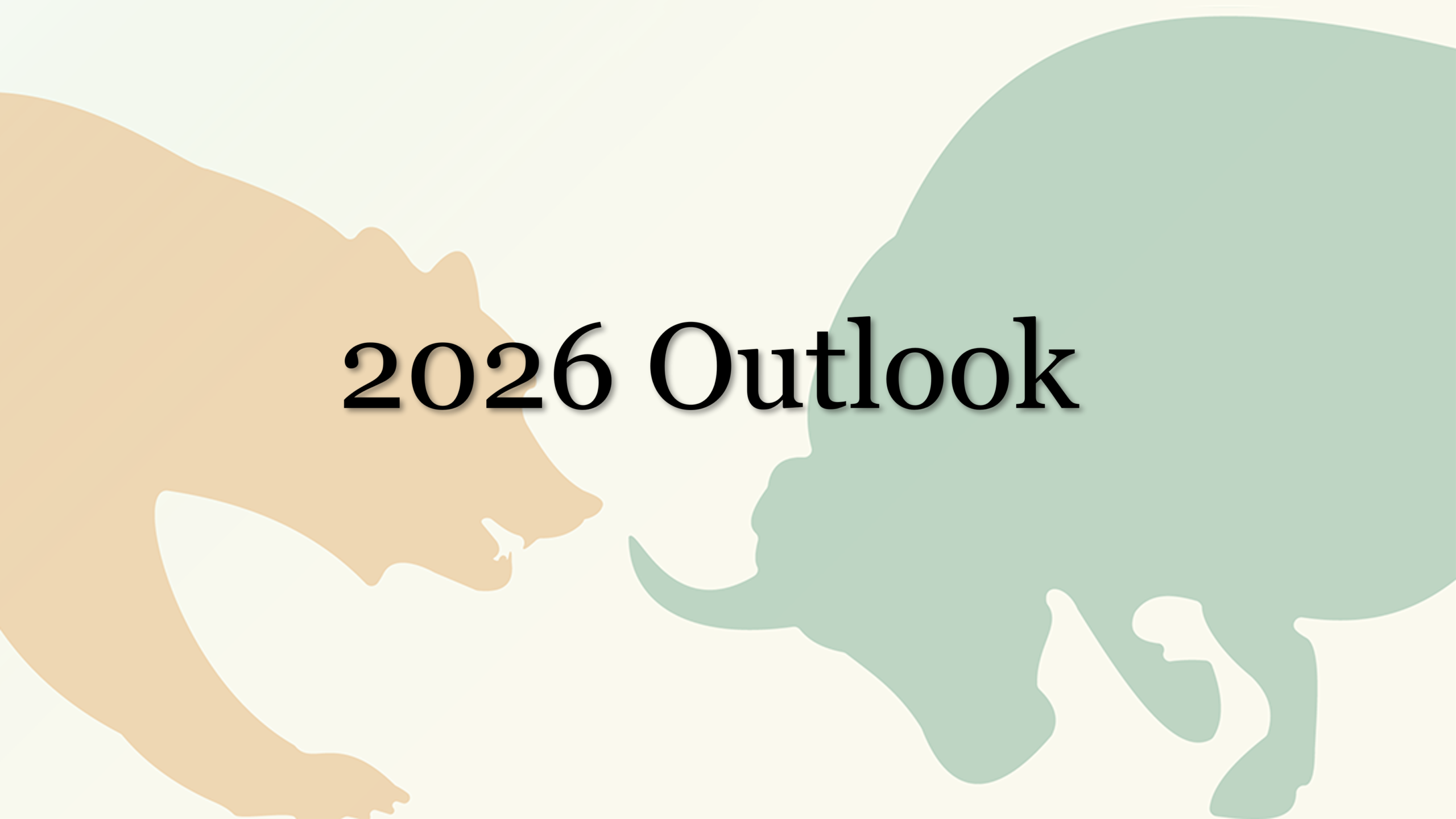 Graphic titled ‘2026 Outlook’ featuring abstract silhouettes of a bear and a bull facing each other, symbolizing contrasting market perspectives.